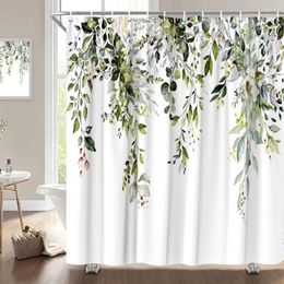 Shower Curtains Green Tropical Leaf Curtain White Fabric Farmhouse Floral Hanging Bird Rose Bathroom Decoration With Hooks