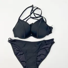 Women's Swimwear Summer Pure Desire Gather Backless Swimming Spring Niche Split Steel Ring Bikini Advanced Black Irregular