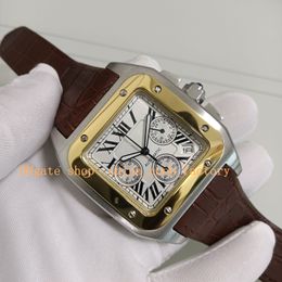 Chronograph Watch Authentic Photo for Men's 41mm Quartz Model Chrono White Silver Roman Dial 100 XL 2740 Two Tone Gold Steel Leather Band Watches Wristwatches