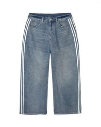 Women's Jeans Vintage Women Simplicity Side Stripe Straight Y2k Classics Wash Wide Leg Denim Pants Streetwear Grunge Basic Blue Trousers