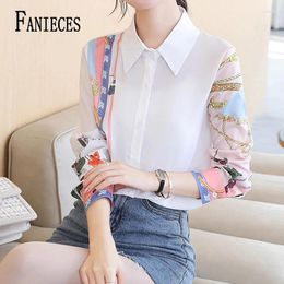 Women's Blouses FANIECES Elegant Fashion Simple Printed Patchwork Long Sleeve Chiffon Blouse Top Women Casual Button Up Office Lady Shirt