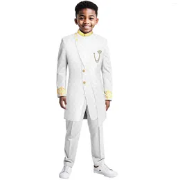 Ethnic Clothing 2024 African Style Stand Collar Boy Navy Blue Groom Tuxedos For Wedding Costume Groomsmen Man Slim Fit 2 Piece Blazer Pants