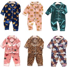 Toddler Girls Silk Satin Pyjamas Sets Cartoon Kids Boys Pyjamas Baby Sleepwear Suit Girl Casual Home Wear Clothes Boy Loungewear 240517