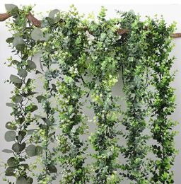 Decorative Flowers Fake Eucalyptus Rattan Artificial Plants Vine Green Silk Ivy Wall Hanging Garland Willow Leaf For Home Wedding Party