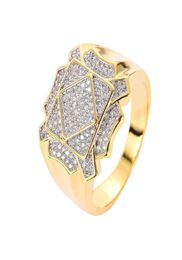 CZ Rings For Mens Full Diamond Geometric Hip Hop Iced Out Ring Gold Silver Plated Jewelry1495434