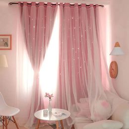 Double Layers Romantic Sheer Kids Children Girls Curtains With Hollow Out Stars For Living Room Bedroom Windows Drapes 240517