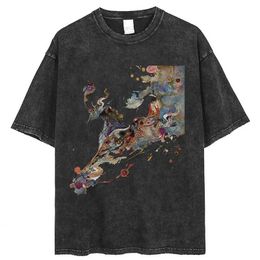 Abstract oil painting patternPhoenix Print Tshirt Cotton Washed Vintage T Shirt y2k Fashion Men Women Summer Oversized Tees 240508