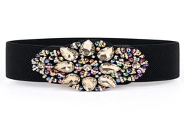 Belts Fashion Women Wide Elastic Waist Belt Colorful Rhinestone Crystal Flower Lady Girls Stretch Waistband Cummerbund For Dress7275003