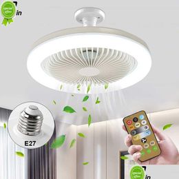 Other Home & Garden New Ceiling Fan With Lights Remote Control E27 Converter Base 30W Smart Led Lighting For Living Room Drop Delivery Dhpfw