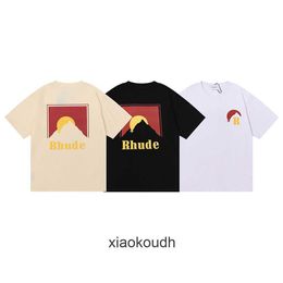 Rhude High end designer T shirts for summer new fashion design printed double yarn cotton short mens and womens T-shirt With 1:1 original labels