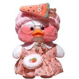 Other Toys New 30cm Cute Lalafanfan Yellow Coffee Duck Filling Soft Kawaii Soothing Toy Aminal Doll Pillow for Barbecue Childrens Brithday Gift