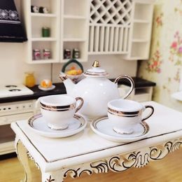 8PCS Pattern Charms Dish Plate Tea Cup Set for 1/6 Scale Dollhouse House Miniature Pot Porcelain Ceramic Flower Print