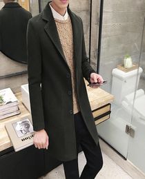 Whole 2016 Winter Mens Slim Fit Single Breasted Long Coat Pink Green Woolen Cloth Long Trench Casual Mediumlong Outerwear Pl4597928