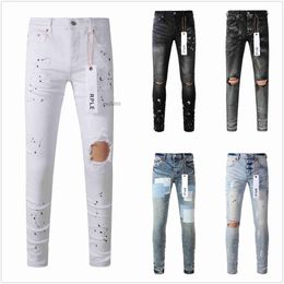 Purple Jeans Designer for Mens High Quality Fashion Cool Style Pant Distressed Ripped Biker Black Blue Jean Slim Fit Motorcycle 7LX4