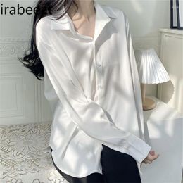 Women's Blouses Silky Satin White Shirt Casual Loose Fit Western Style Long Sleeve Thin Coat Top Women 2024 Spring Summer Camisas De Mujer