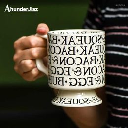 Mugs AhunderJiaz Scandinavian English Ceramic Goblet Vintage Letter Mug Creative Drinking Utensils Birthday Gift Home Decoration