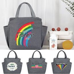 Portable Insulated Thermal Lunch Bags Folding Fashion Picnic Cooler Lunch Bag Insulated Teacher Print Travel Food Tote Bags Box 240430