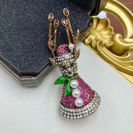 Brooches Vintage Colourful Christmas Retro Versatile Literary Elk Pink Pearl Sparkling Rhinestone Cute Brooch Exquisite Deer Animal Badges