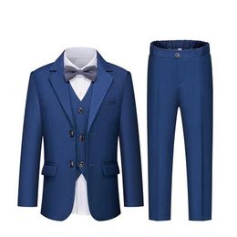 Suits Children High Quality Formal Suit Set Boys Wedding Birthday Party Photography Costume Kids Blazer Vest Pants Bowtie Outfit Y240516