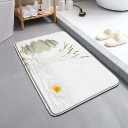 Carpets Zen Stone Bathroom Mat White Yellow Flower A Living Room Plant Flannel Rugs Bath Kitchen Doorway Aisle Cloth Carpet Home Decor