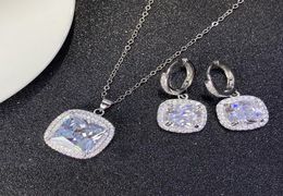 Charming Women Jewelry 18K White Gold Plated Bling Big CZ Stone Earrings Necklace Set for Girls Women9190320