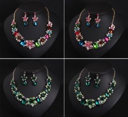 Women Colourful Flowers Bridal Jewellery Sets Wedding Bib Choker Chain Necklace Earrings Cocktail Party Costume Crystal Jewellery1538137