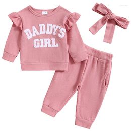 Clothing Sets 3Piece Spring Toddler Girl Outfits Set Korean Casual Cute Letter Long Sleeve Tops Pants Headband Born Baby Clothes BC1539