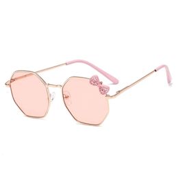 Trendy Fashion Boys and Girls Bow Metal Sunglasses B010 Polygon Trend Children's Sun Glasses Kids Outdoor UV400 Eyewear L2405