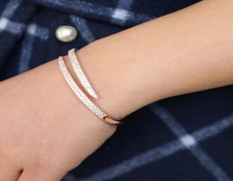 Luxury 925 sterling silver women open bangle bracelet with rvoski paved rose gold adjust size bracelet for wedding jewelry gift4317512