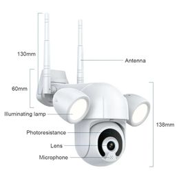Tuya Floodlight Courtyard Lighting Camera Tuyasmart PTZ 3MP Outdoor WiFi IP IR IP66 Waterproof Home Garden CCTV Security Cam