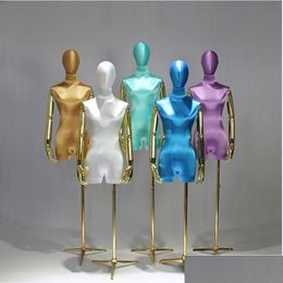 Commercial Furniture Clothing Store Model Props Female Half Length High End Silk Satin Golden Arm Wedding Dress Display Rack Window Sh Dhwvo
