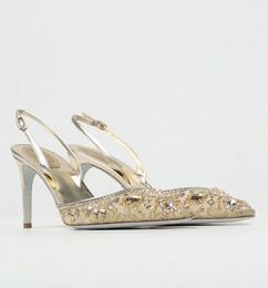 Италия дизайн renecaovilla aretha Sandals обувь Slingback Nylon Jewel Crystalls Вышитые кристаллы насосы.