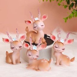 Party Supplies Forest Style Pink Resin Deer Artificial Flowers Iron Acrylic Cake Toppers For Happy Birthday Decoration Baking Suplies