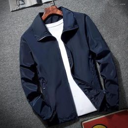 Men's Jackets Men Jacket Stylish Windbreaker With Lapel Collar Zipper Placket Pockets Solid Color Spring Autumn Coat For Outdoor