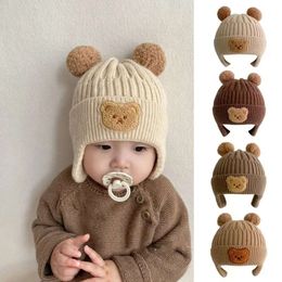 Winter Baby Beanie Cap Cartoon Bear Ear Protection Knitted Hat for Toddler Boys Girls Cute Korean Warm Kids Crochet Hats Gorros L2405