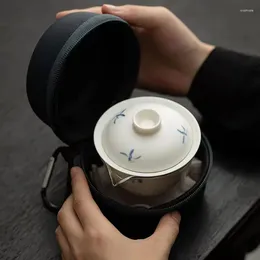 Teaware Sets Hand Painted Orchid Travel Tea Set Suit Portable Outdoor Making Gaiwan Ceramic One Pot Fills Three Cups