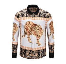 High definition printing a leopards Men039s Loose long sleeve shirts Slim Fit business dress Shirts for man4665249