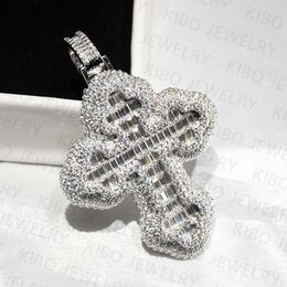 Christmas Gift Hiphop Iced Out Baguette & Round VVS Moissanite Cross Pendant And Chain Necklace For Men Jewelry