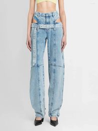 Women's Jeans Designer 2024 Belt Cut Out Summer High Quality Cake Jean Denim Water Wash Straight Zipper Pants