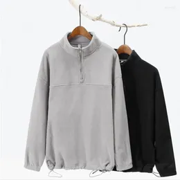 Men's Hoodies Double-sided Fleece Lapel Trendy Sweatshirt Pullover Loose Drawstring Half Zippered Plush Sweater XXL Tops Clothes