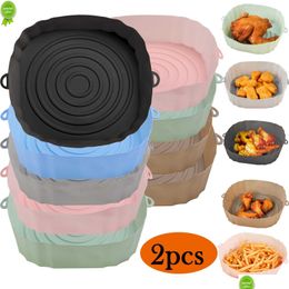 Baking Moulds New Sile Air Fryers Oven Tray Round Replacement Grill Pan Airfryer Accessories Kitchen Fried Chicken Basket Mat Fryer Po Dhvut