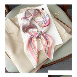 Scarves Designer Letters Print Flower Imitate Silk Scarf Headband For Women Fashion Long Handle Bag Paris Shoder Tote Lage Ribbon Head Ot7P2