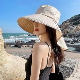 Wide Brim Hats Bucket Hat Women Summer Flap Cover Cap Cotton Sun Shade Outdoor Fishing Hiking UV Anti Neck Protection Shawl Visor Mujer