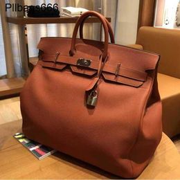50cm Tote Bags Hac Designer Bag Handmade Top Layer Cowhide Luggage Mens and Womens Portable Travel Genuine Leather Platinum Business Trip QRG2