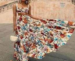 two peice dress Women beach designer Evening Gowns Woman Boho Wrap Summer Long Dress Holiday Maxi Loose Sundress Floral Print Vne3397130