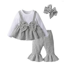 Clothing Sets Kids Baby Girl Spring Autumn Long Sleeve Clothes Set Toddler Girls Fashion O-Neck T-Shirt Top With Bow And Flared Pants