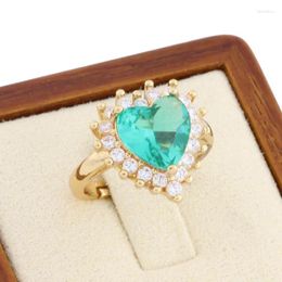 Wedding Rings Trend Open Ring For Women Cute Heart Shape Fashion Gold Colour With Shiny Natural Zircon Daily Jewellery