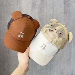 Korean Cute Mesh Baby Hat With Ears Cartoon Bear Embroidery Baseball Cap For Boys Girls Summer Adjustable Kids Sun Hats L2405