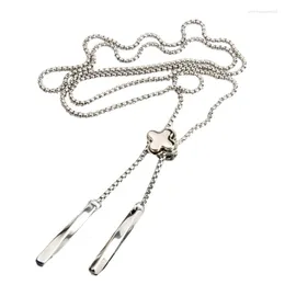 Bow Ties Mens Women Metal Chain Bolo Tie Flower Pendant Charm Dress Sweater Jewellery Necklace With Long Tassels Dropship