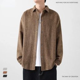 Men's Jackets Men Long Sleeve Button Up Striped Khaki Jacket Oversize Winter Plush Fabric Coat Boys Japanese Loose Thick Outerwear Plus Size